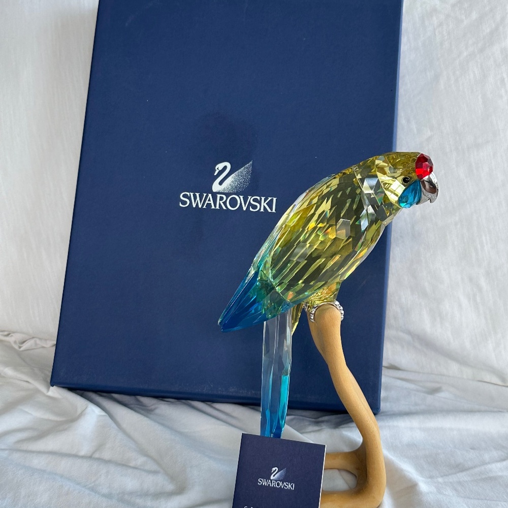 Swarovski Crystal Yellow Parrot on Perch